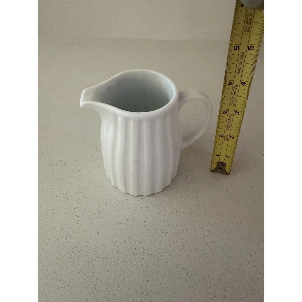 Crate & Barrel White Pitcher & Handle Ribbed 5